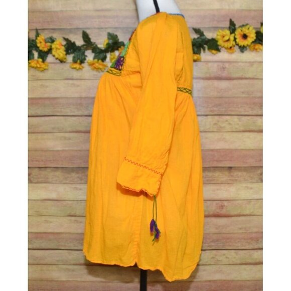 Handmade Yellow Rococo Embroidered Floral Mexican Blouse Tunic Top Size S - Picture 6 of 10